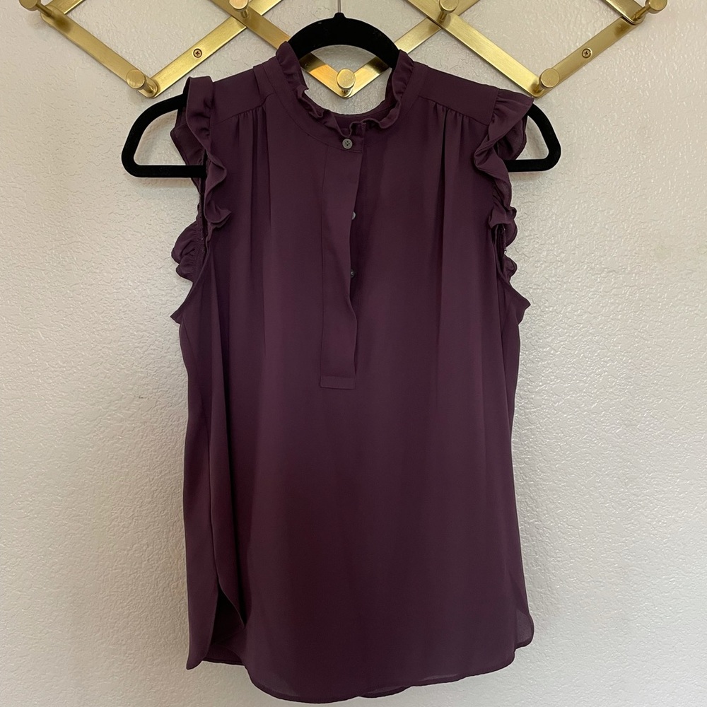 LOFT Plum Ruffle-Trim Sleeveless Blouse
